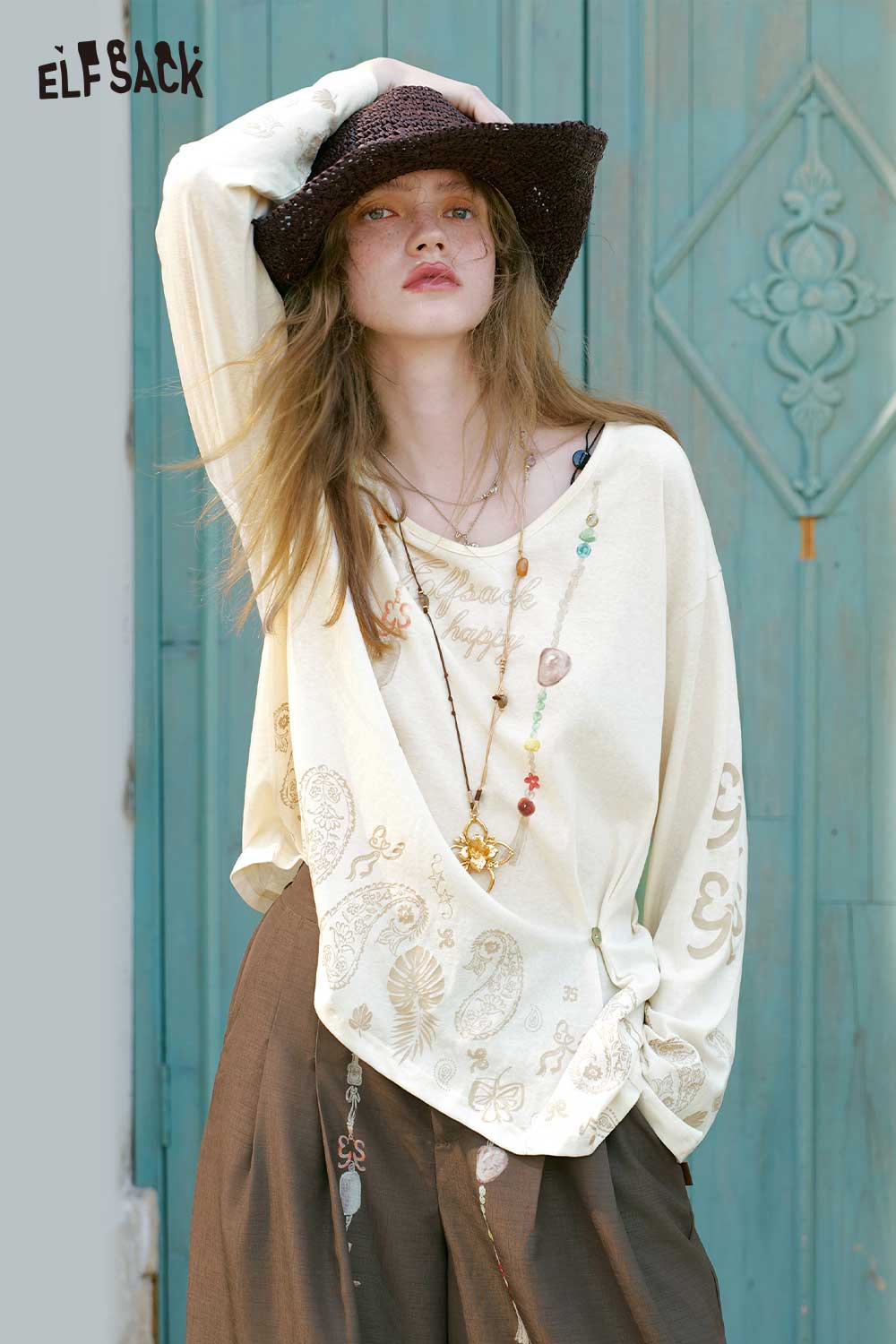 ELFSACK Paisley Bead Charm Twist Knot Long Tee