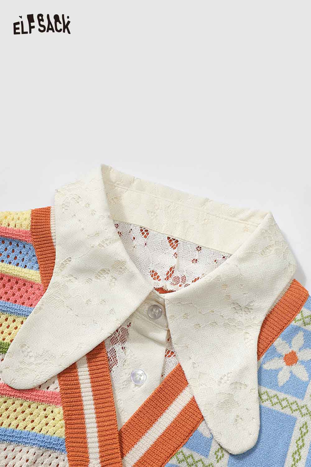 ELFSACK Patchwork Deer Applique Fake Two-Piece Top