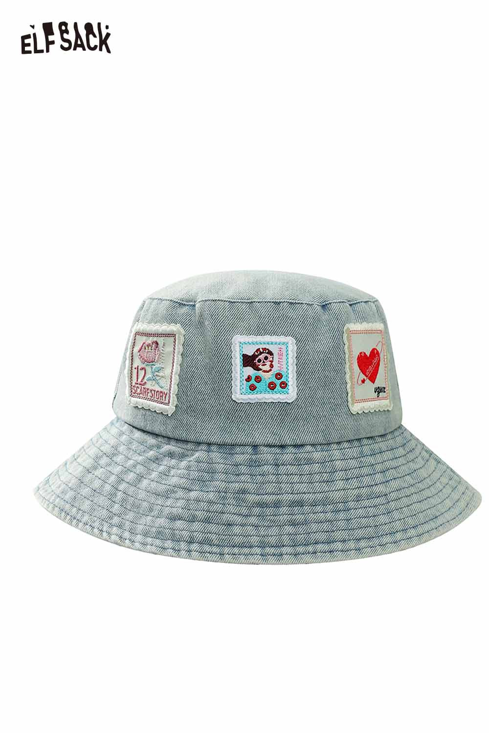ELFSACK Patchwork Denim Bucket Hat