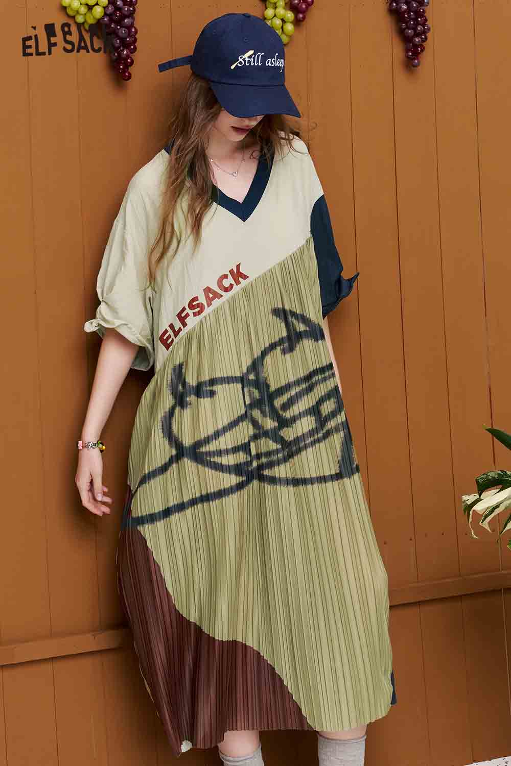 ELFSACK Patchwork Graffiti DIY Cuff Maxi Dress