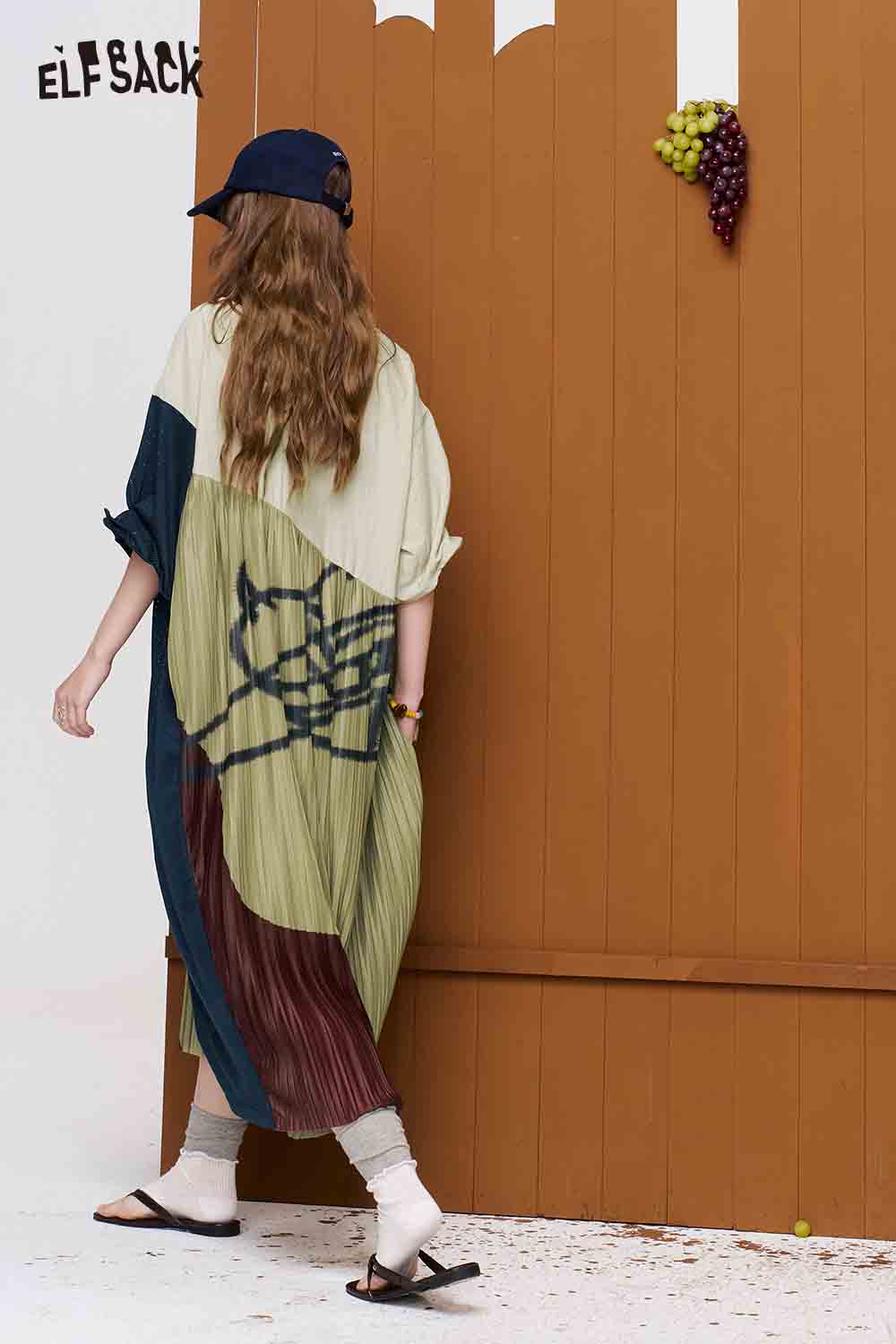 ELFSACK Patchwork Graffiti DIY Cuff Maxi Dress