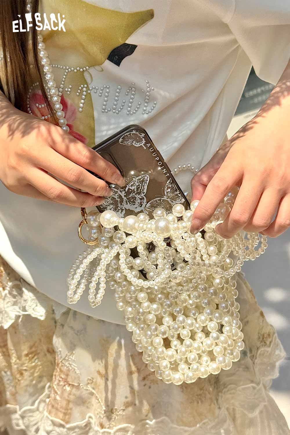 ELFSACK Pearl Beaded Mini Phone Bag