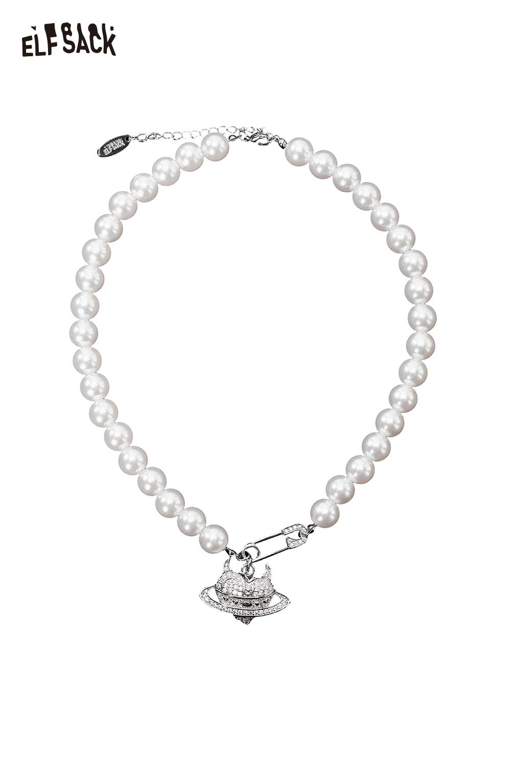 ELFSACK Pearl Rhinestone Planet Pendant Necklace