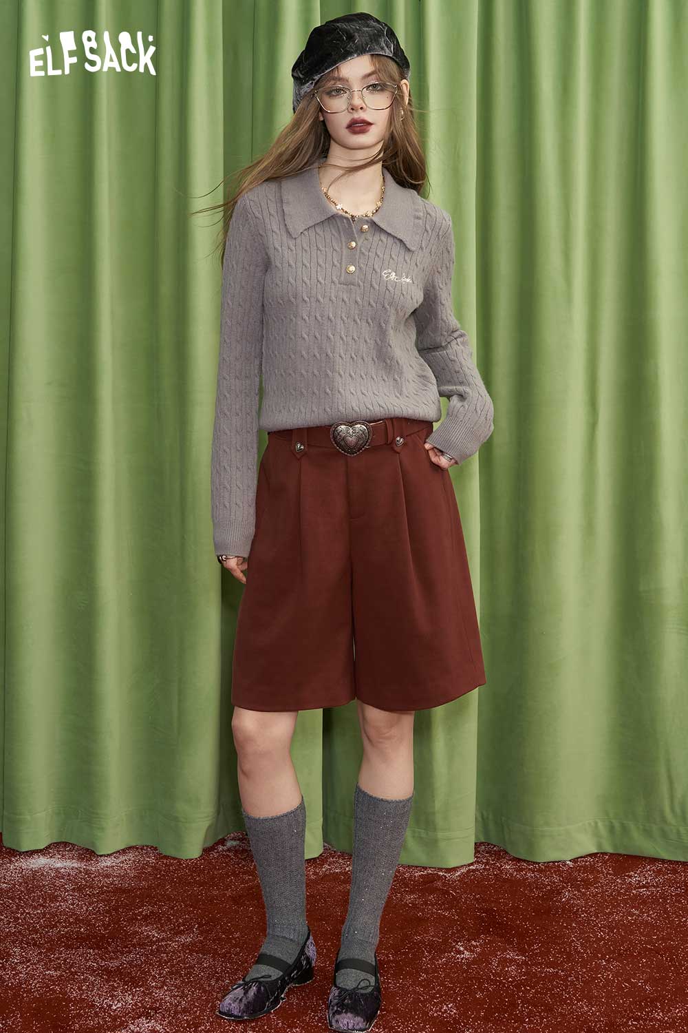 ELFSACK Petite Vintage High Waist Straight Leg Loose Casual Shorts