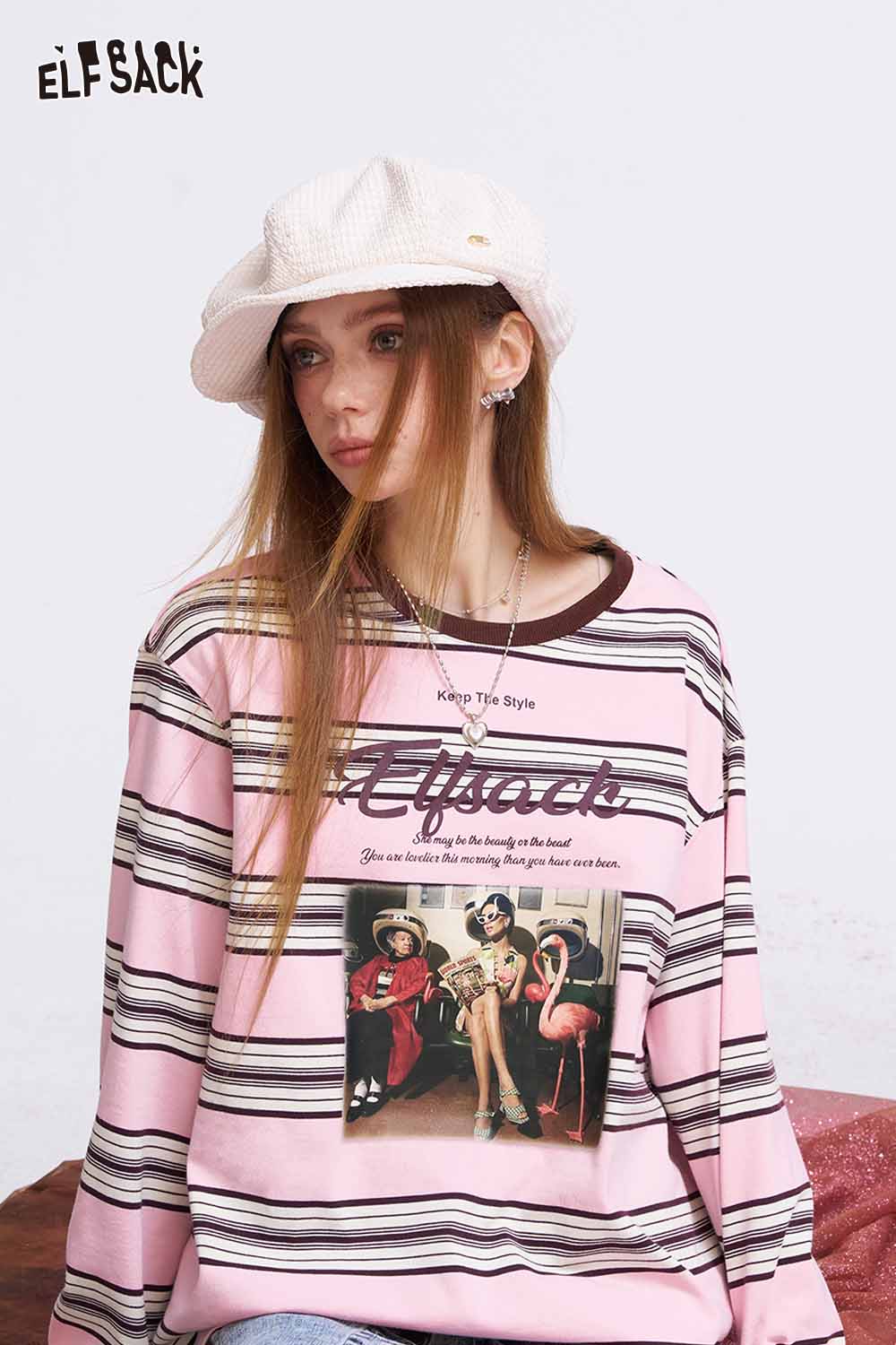 ELFSACK Pink Striped Long Sleeve T-Shirt