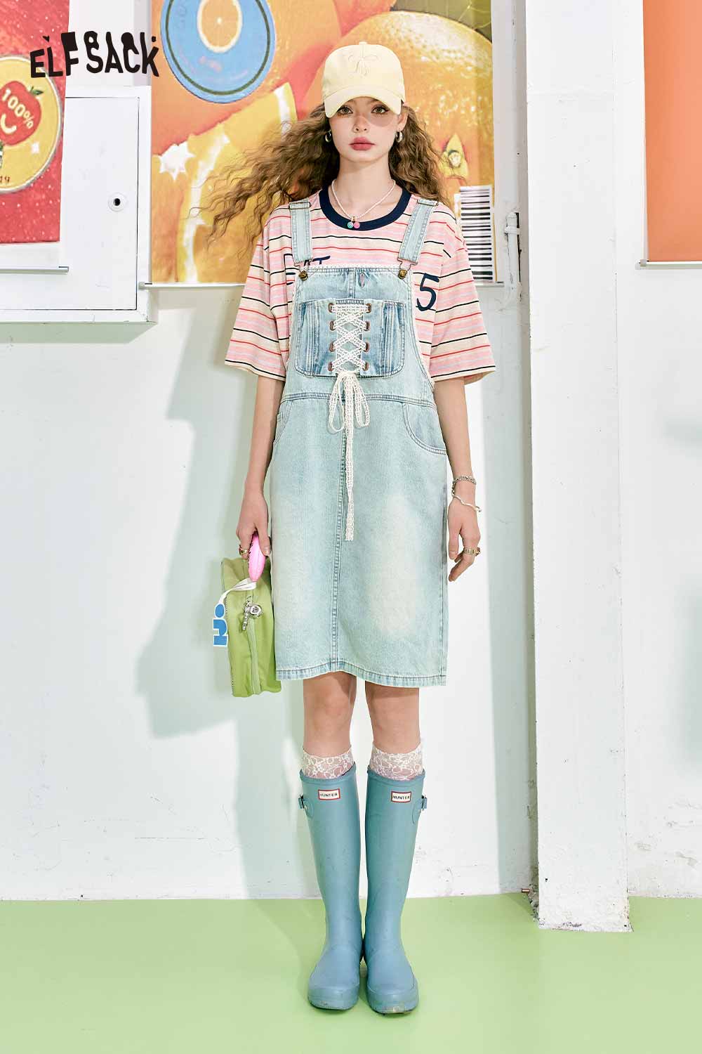 ELFSACK Pink Striped T-Shirt With Fruit Graphic Print
