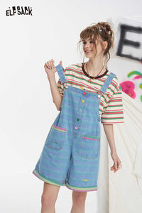 ELFSACK Playful Colorful Button Denim Overalls