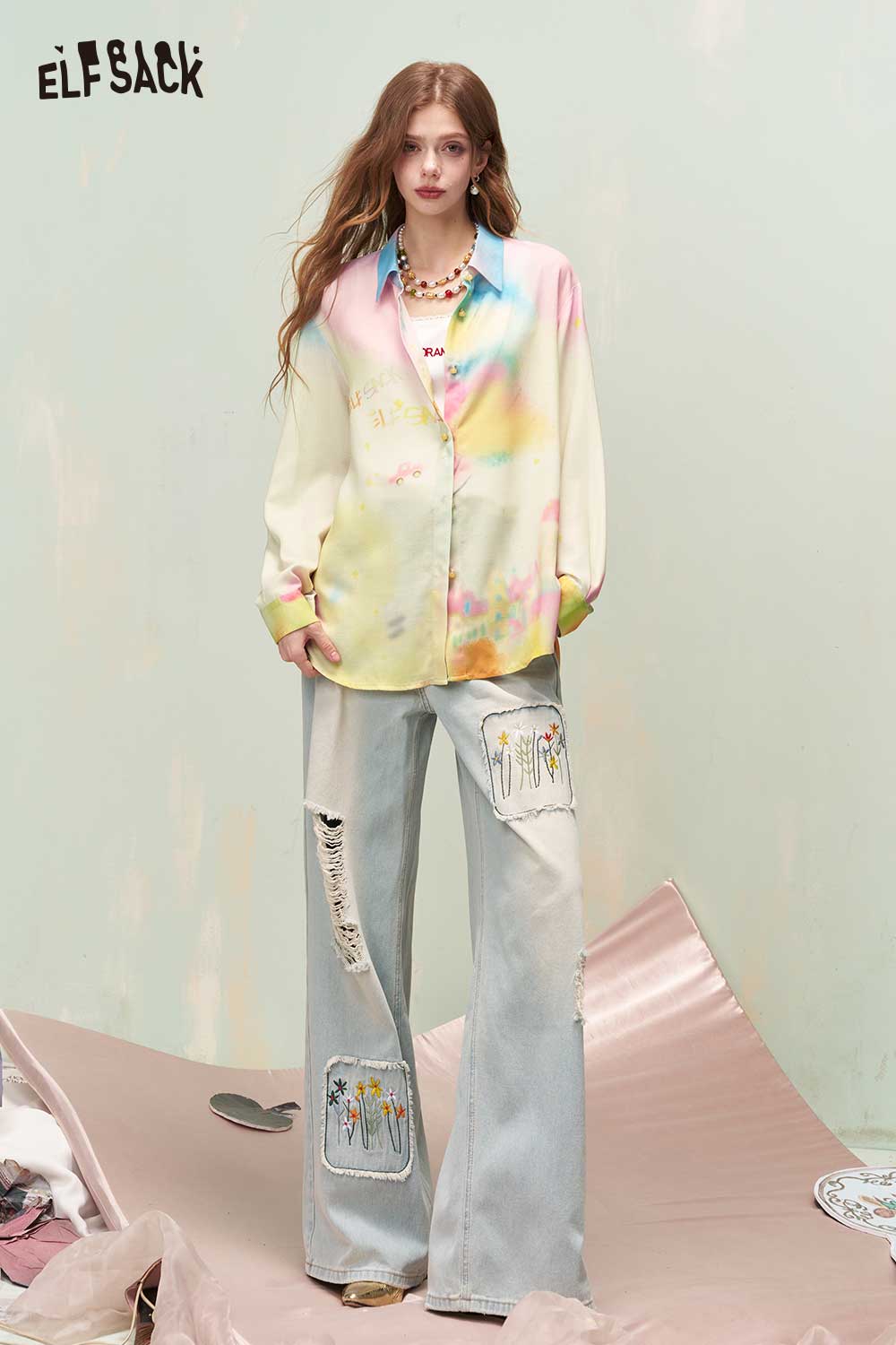 ELFSACK Playful Printed Shirt with Vibrant Floral Pattern