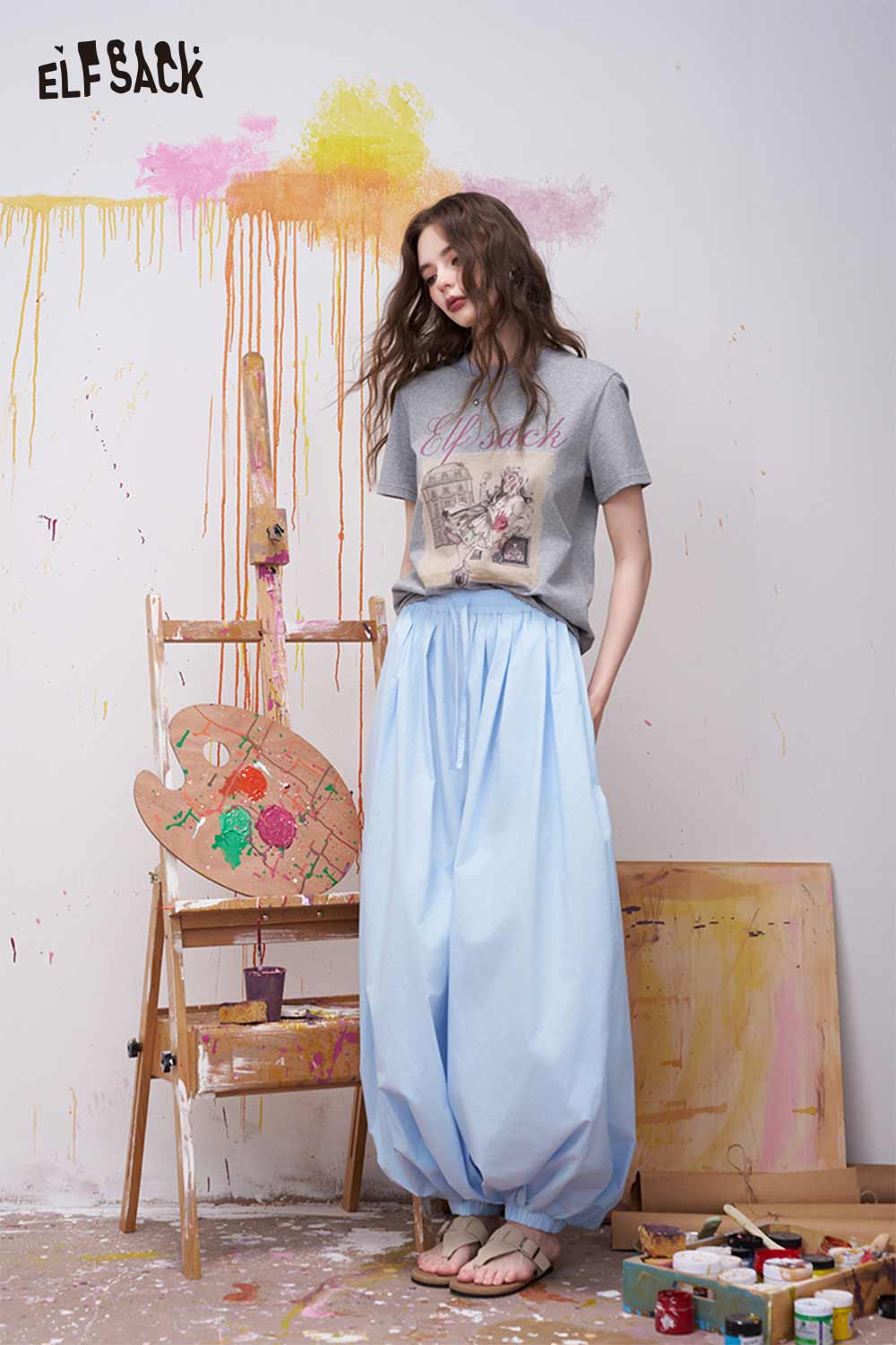 ELFSACK Pleated Balloon Wide Leg Pants