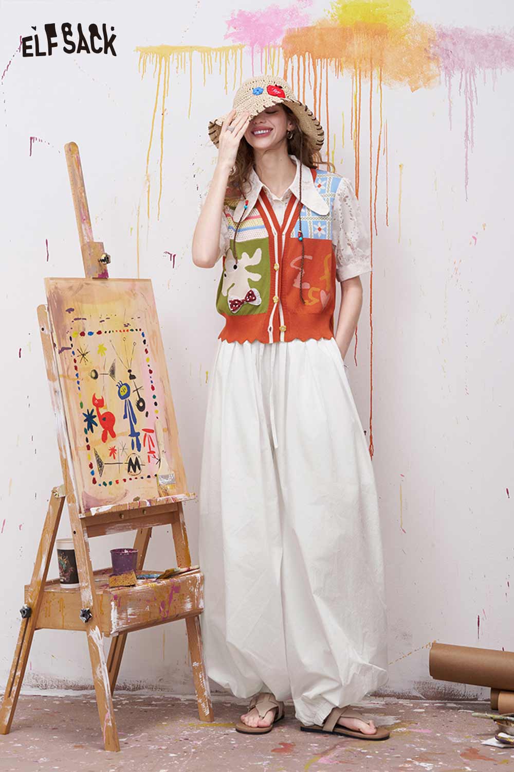 ELFSACK Pleated Balloon Wide Leg Pants