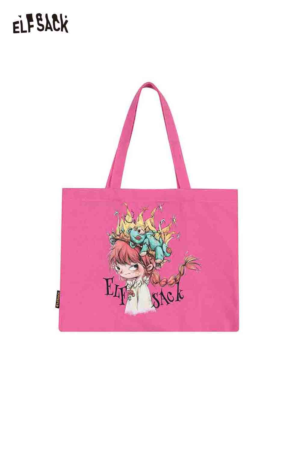 ELFSACK Plush Large Capacity Canvas Tote Design Retro Shoulder Bag