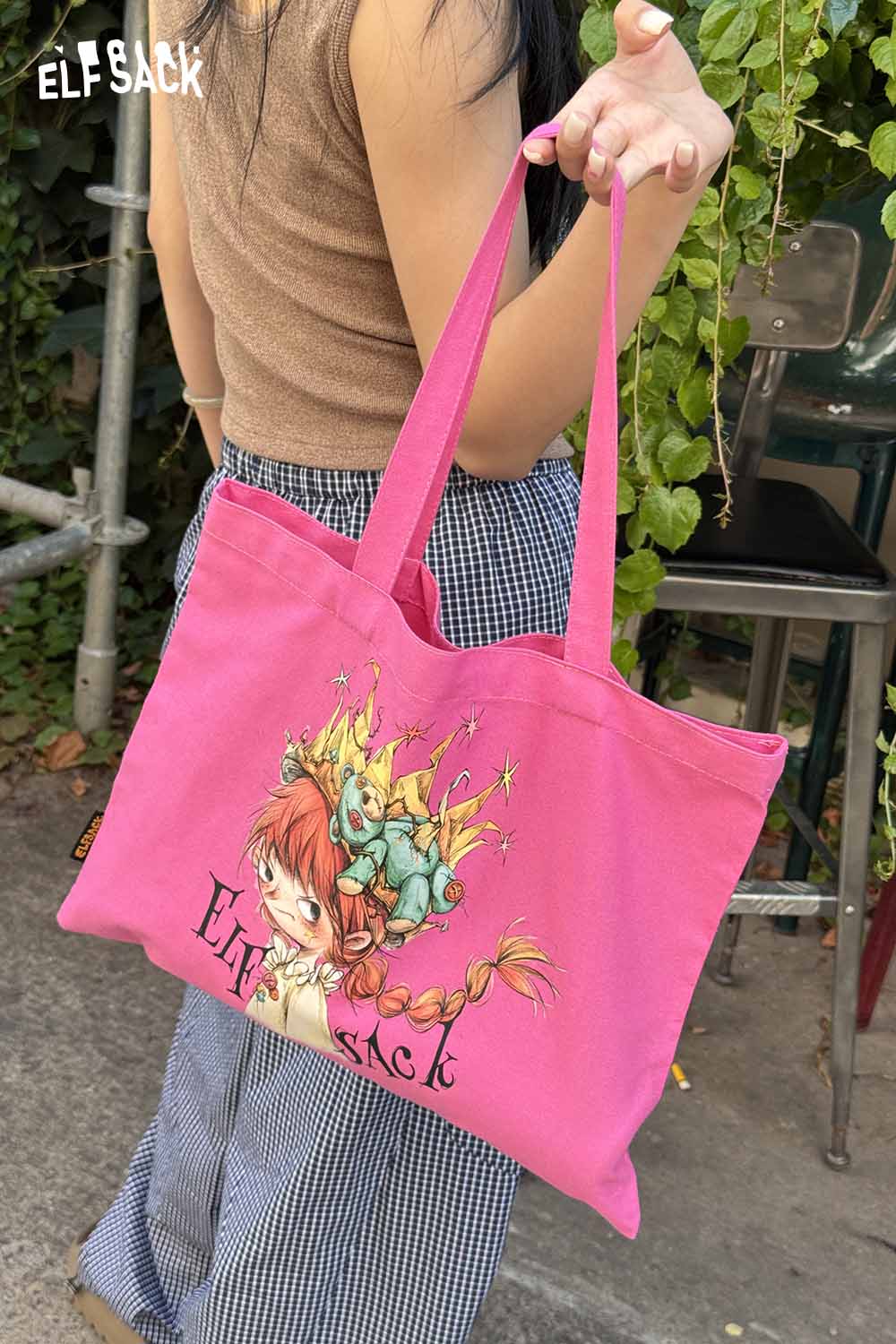 ELFSACK Plush Large Capacity Canvas Tote Design Retro Shoulder Bag