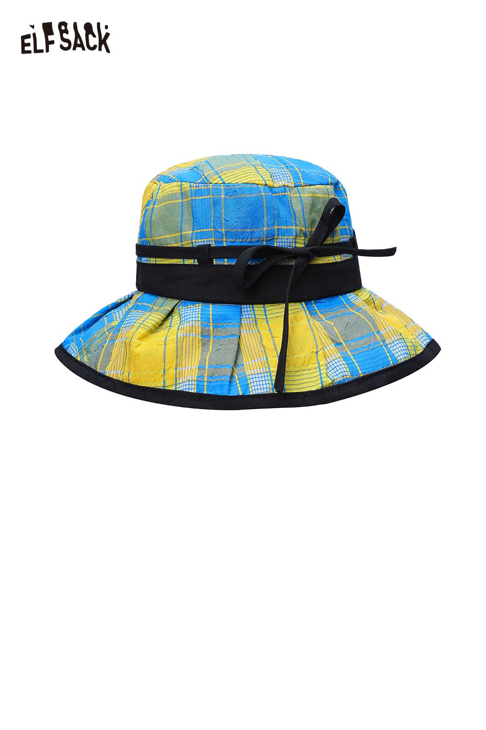 ELFSACK Plaid Bow Tie Wide Brim Bucket Hat