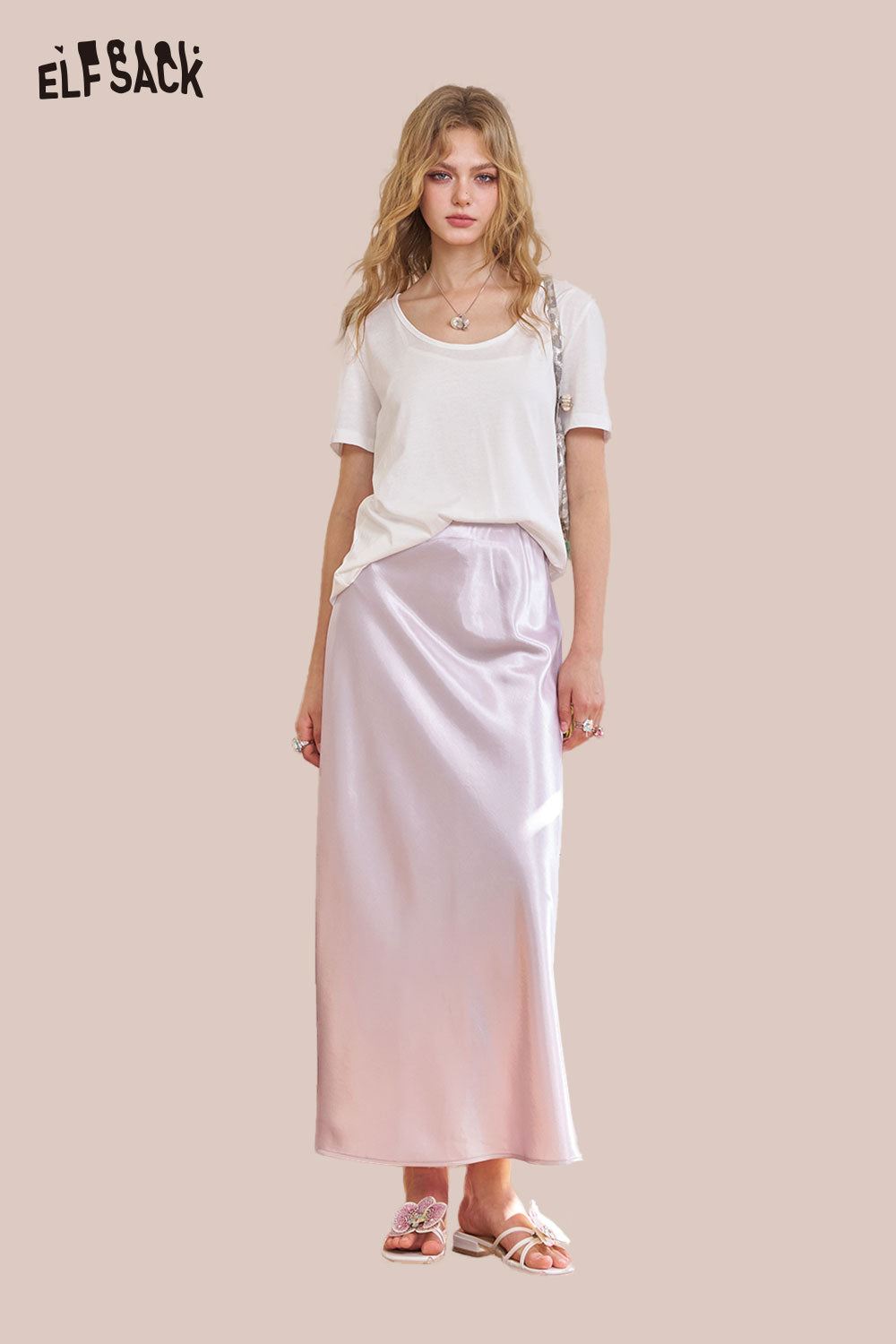 ELFSACK Premium High Waist Loose A Line Mid Half Skirt