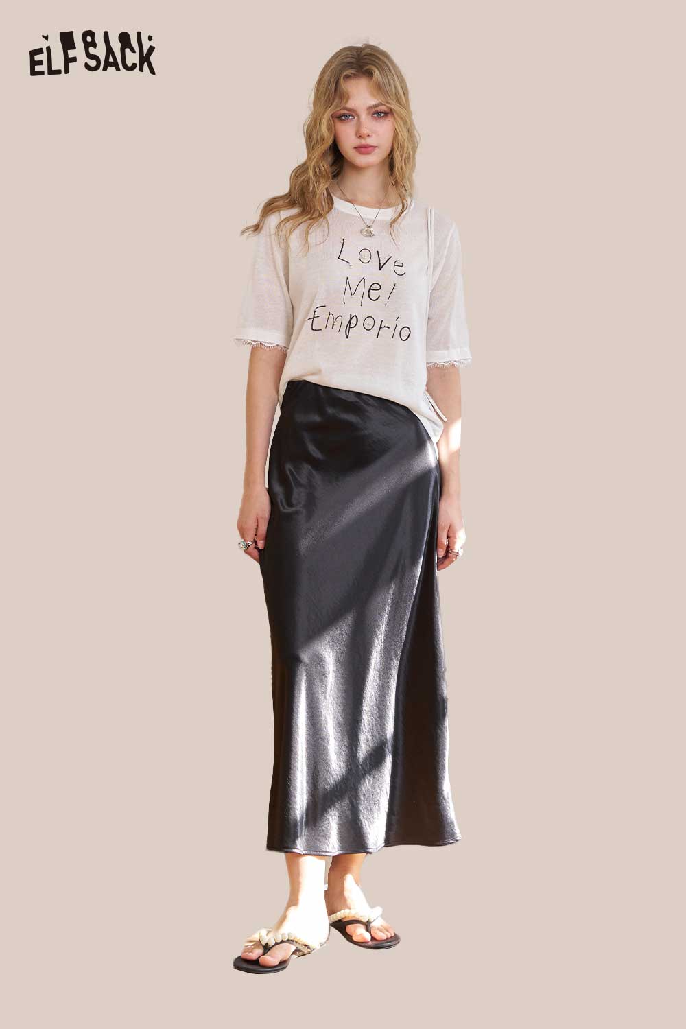 ELFSACK Premium High Waist Loose A Line Mid Half Skirt