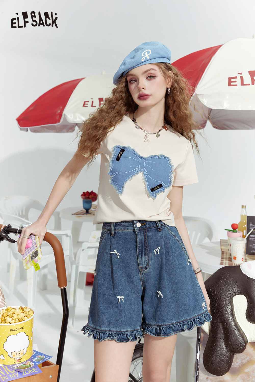 ELFSACK Preppy Bow Graphic Slim Fit Short Sleeve Tshirt