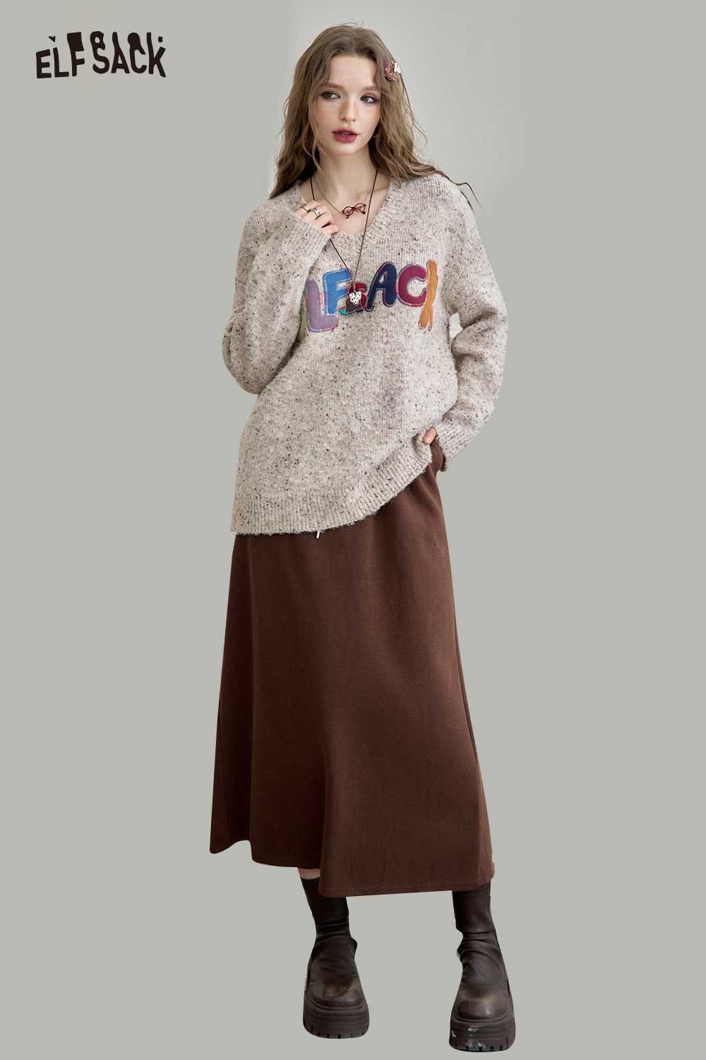 ELFSACK Preppy Mallard Drawstring Knit Skirt