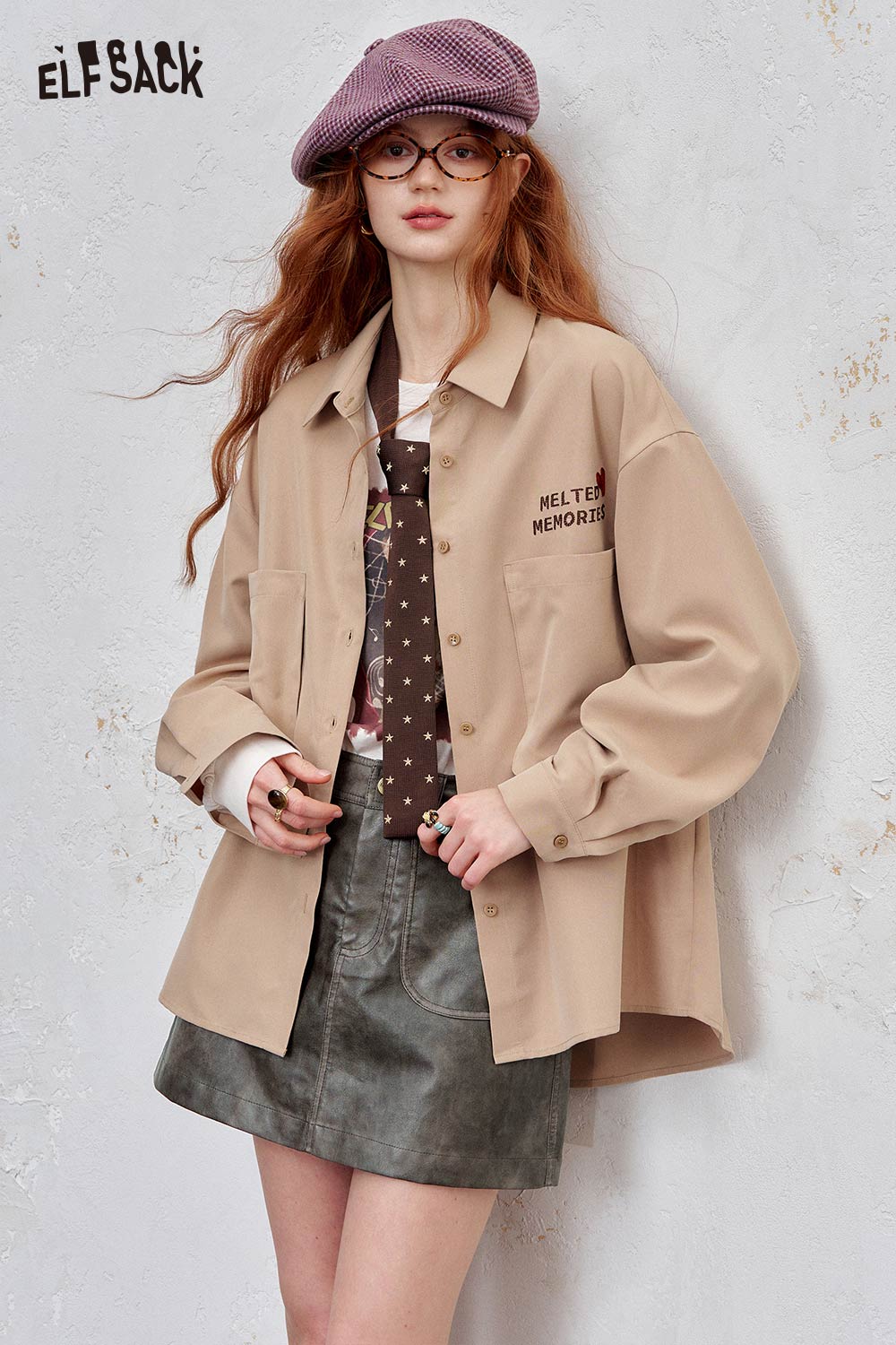 ELFSACK PU Leather A Line Vintage Inspired Street Style Mini Skirt