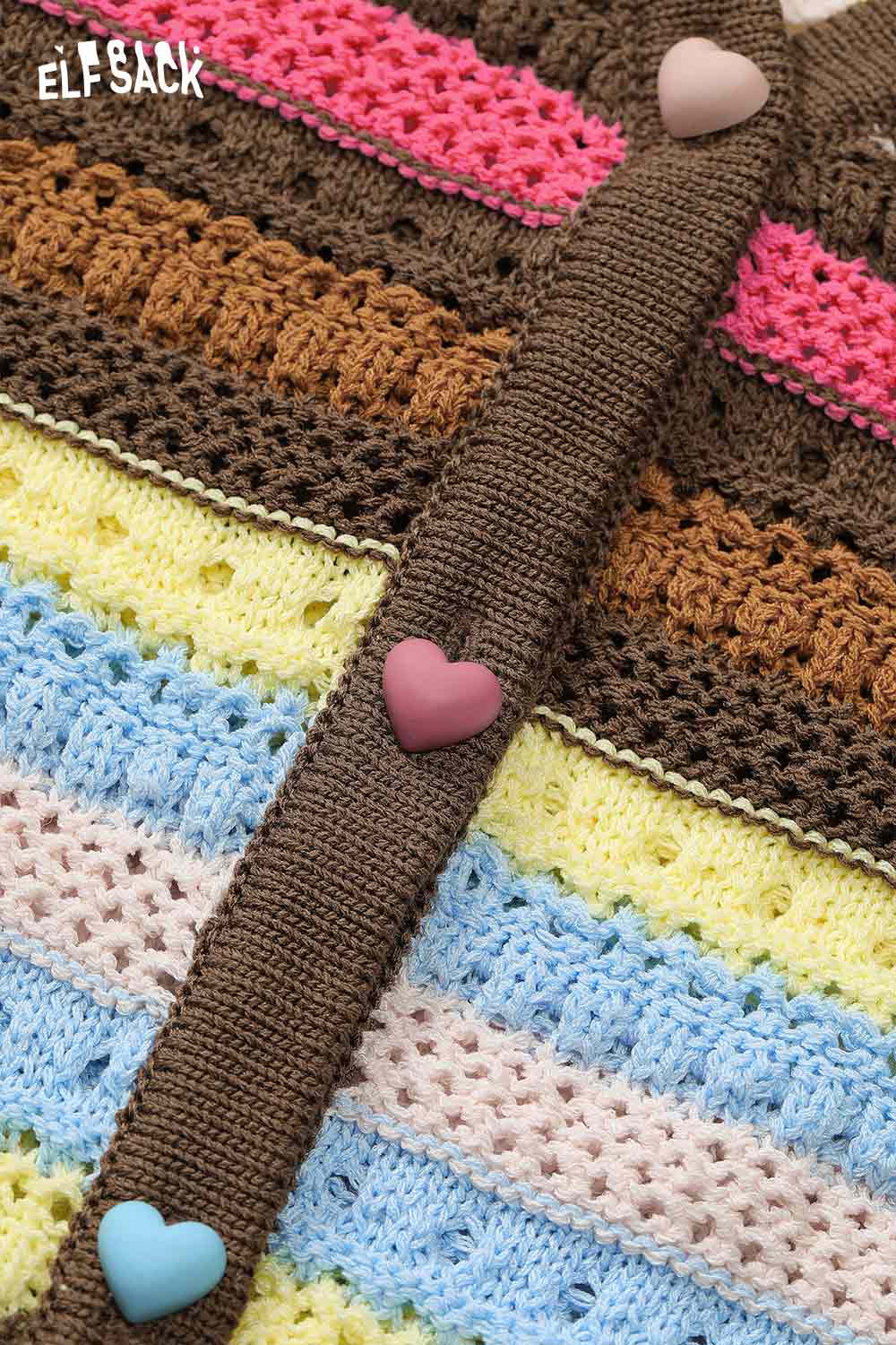 ELFSACK Rainbow Striped Knit Sweater with Colorful Ombre