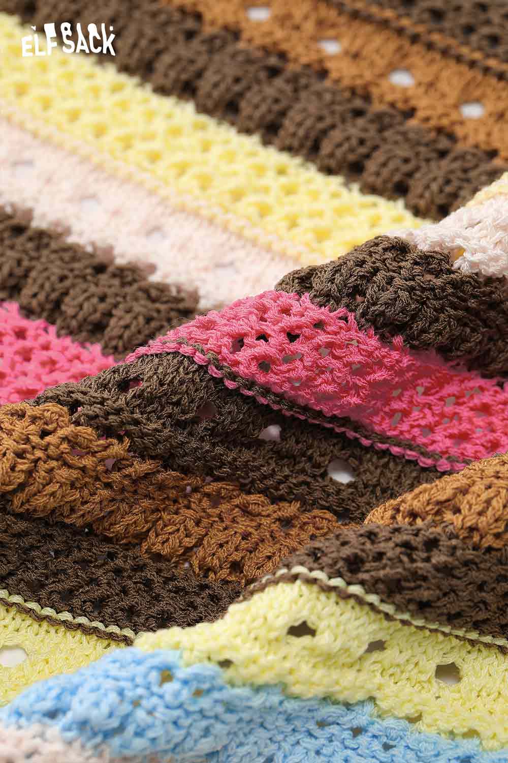 ELFSACK Rainbow Striped Knit Sweater with Colorful Ombre