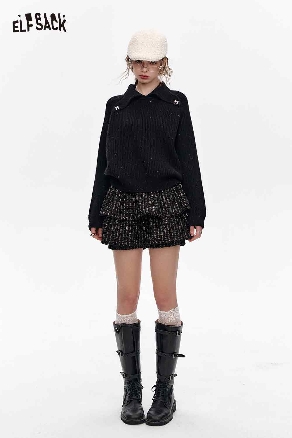 ELFSACK Red Plaid Tiered Mini Sweet Short Skirt