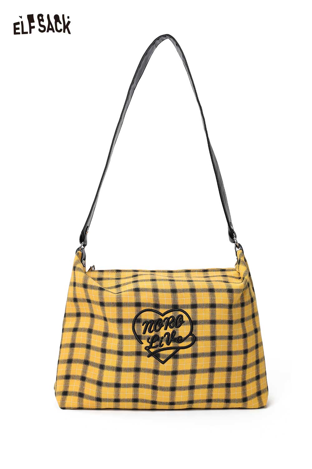ELFSACK Retro Plaid Crossbody Bag with Heart Letter Embroidery