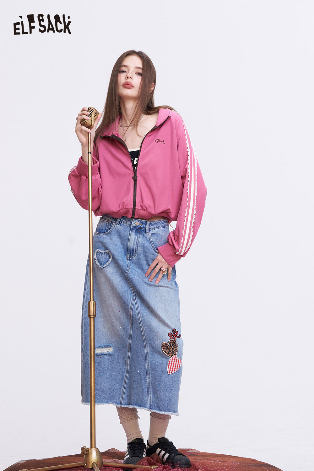 ELFSACK Retro Sporty Jacket with Lace Trim