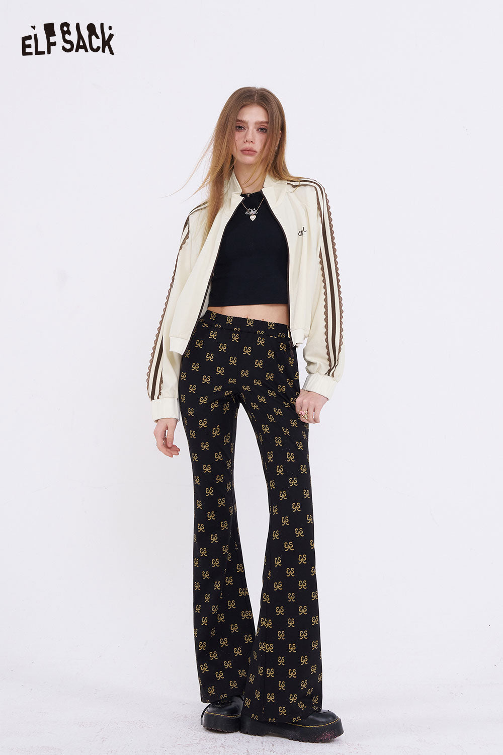 ELFSACK Retro Sporty Jacket with Lace Trim