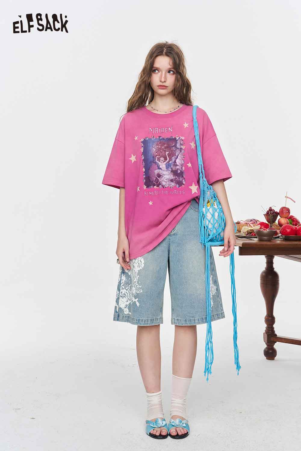 ELFSACK Retro Washed Pink Mermaid Graphic Tee
