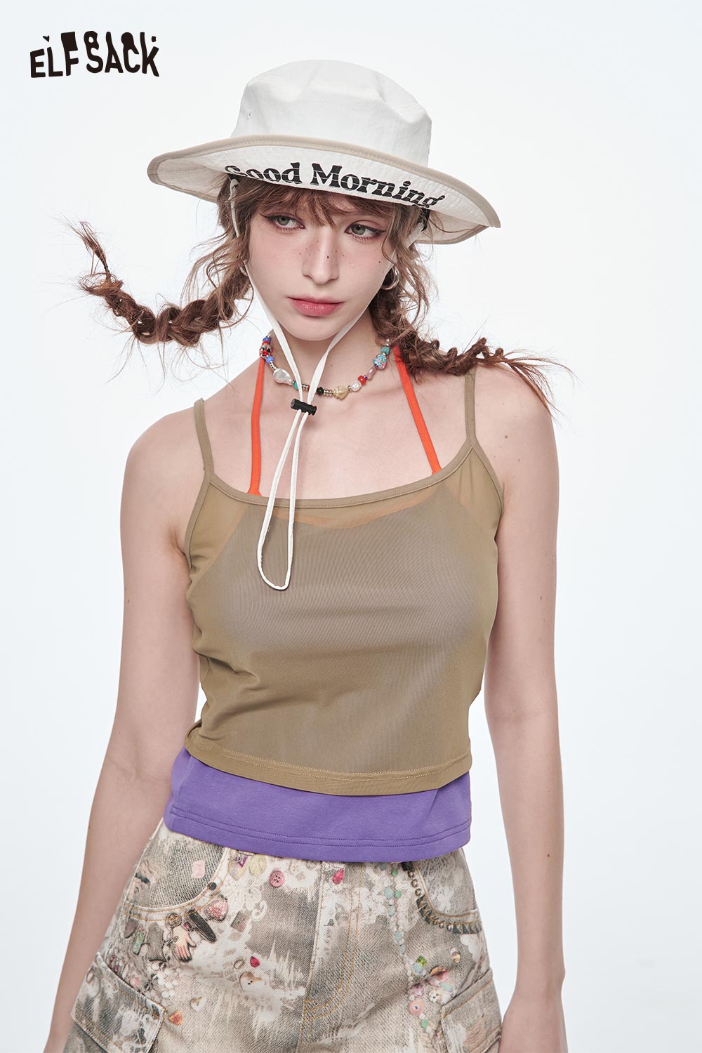ELFSACK Rib Knit Color Block Sleeveless Top