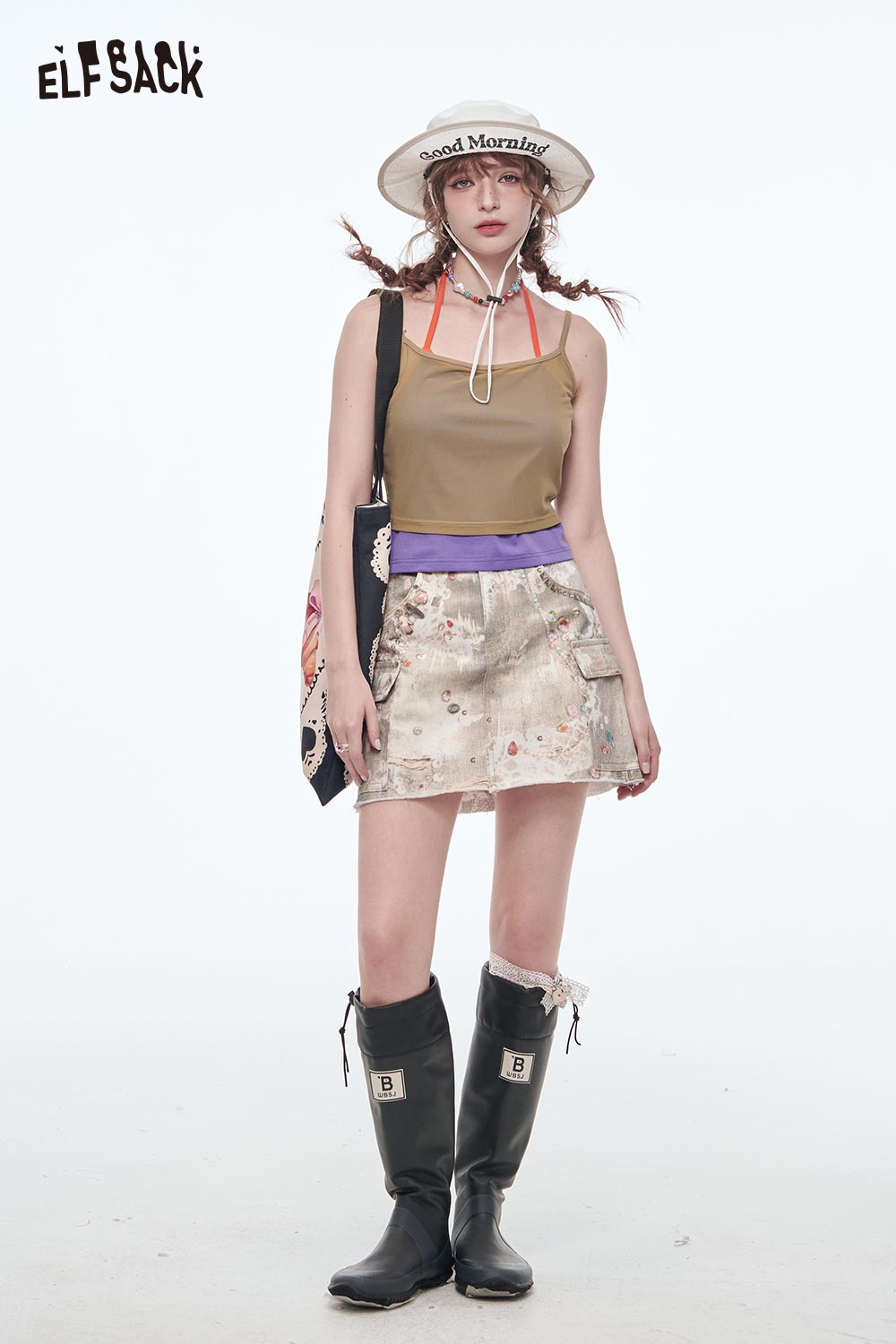 ELFSACK Rib Knit Color Block Sleeveless Top