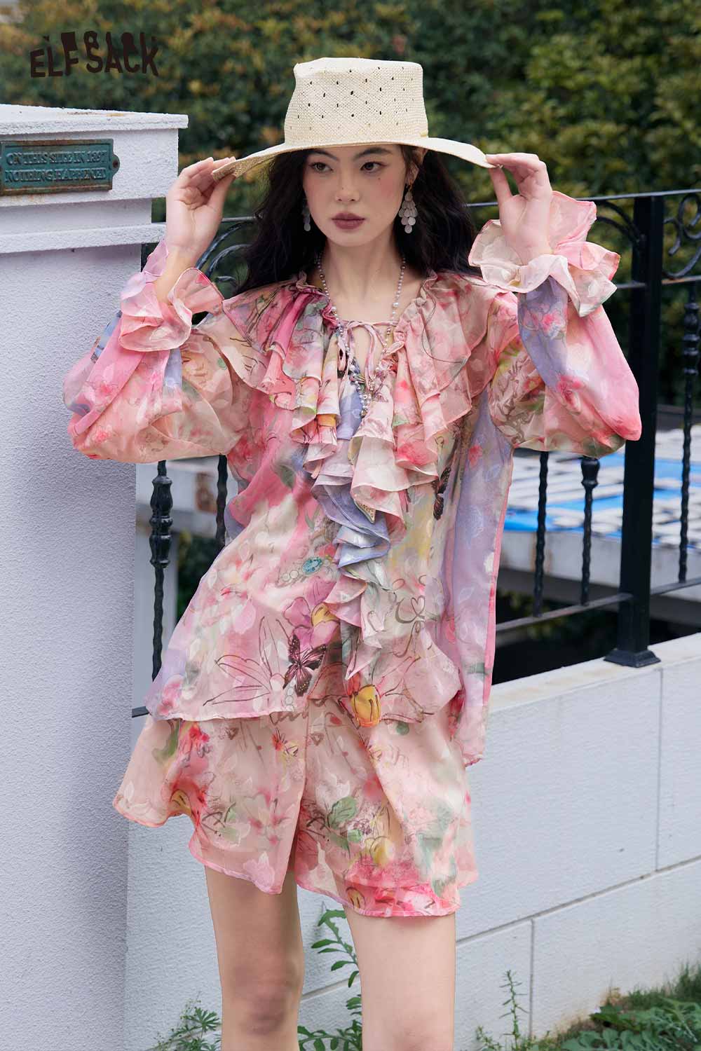ELFSACK Rich Flower Ombre Ruffle 2 Piece Set