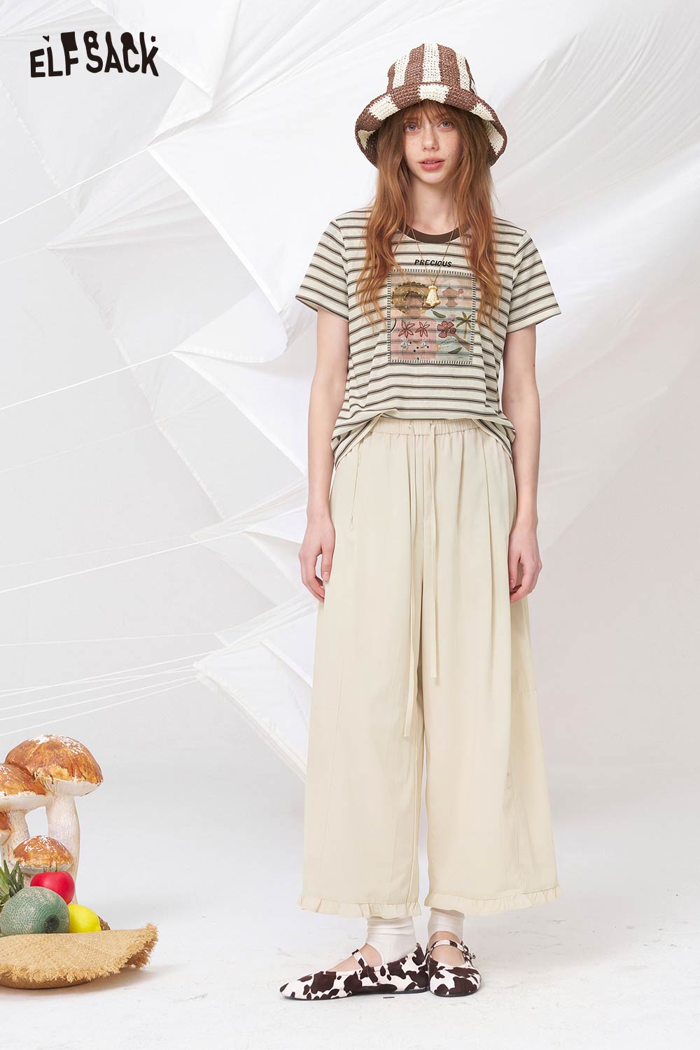 ELFSACK Ruched High Waist Loose Wide Leg Pants