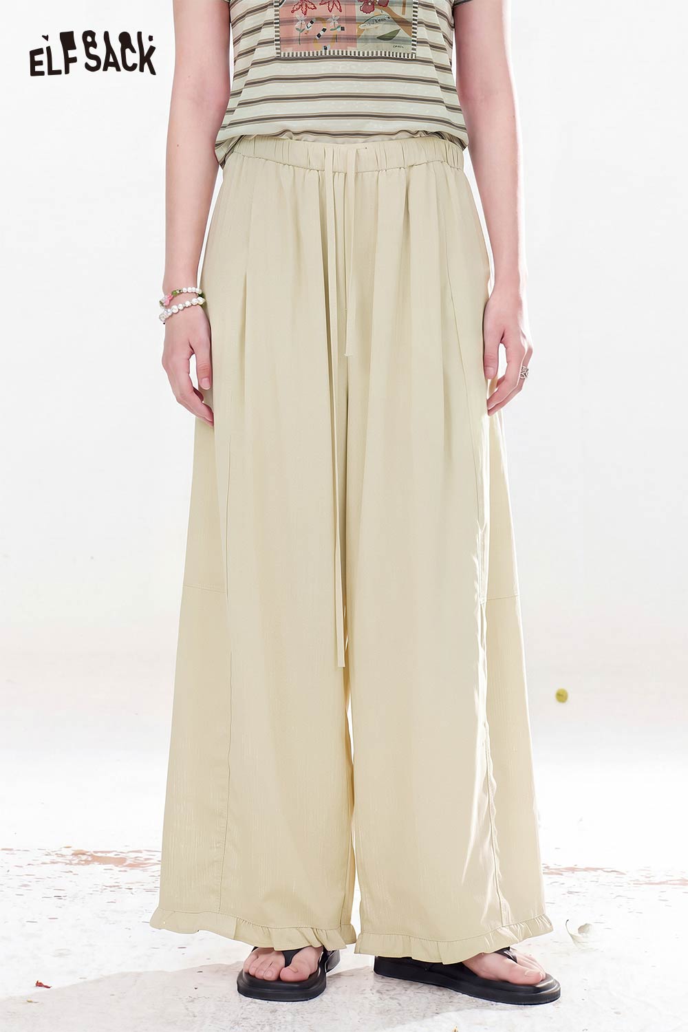 ELFSACK Ruched High Waist Loose Wide Leg Pants