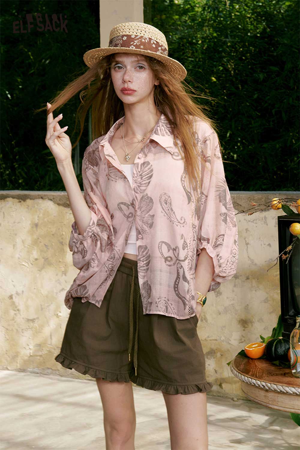 ELFSACK Ruffle Hem Drawstring Loose Shorts