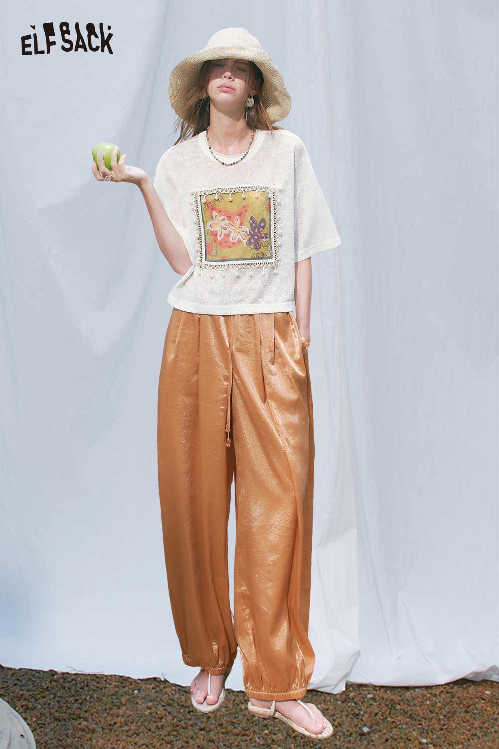 ELFSACK Shimmery Drawstring Cuff Harem Pants
