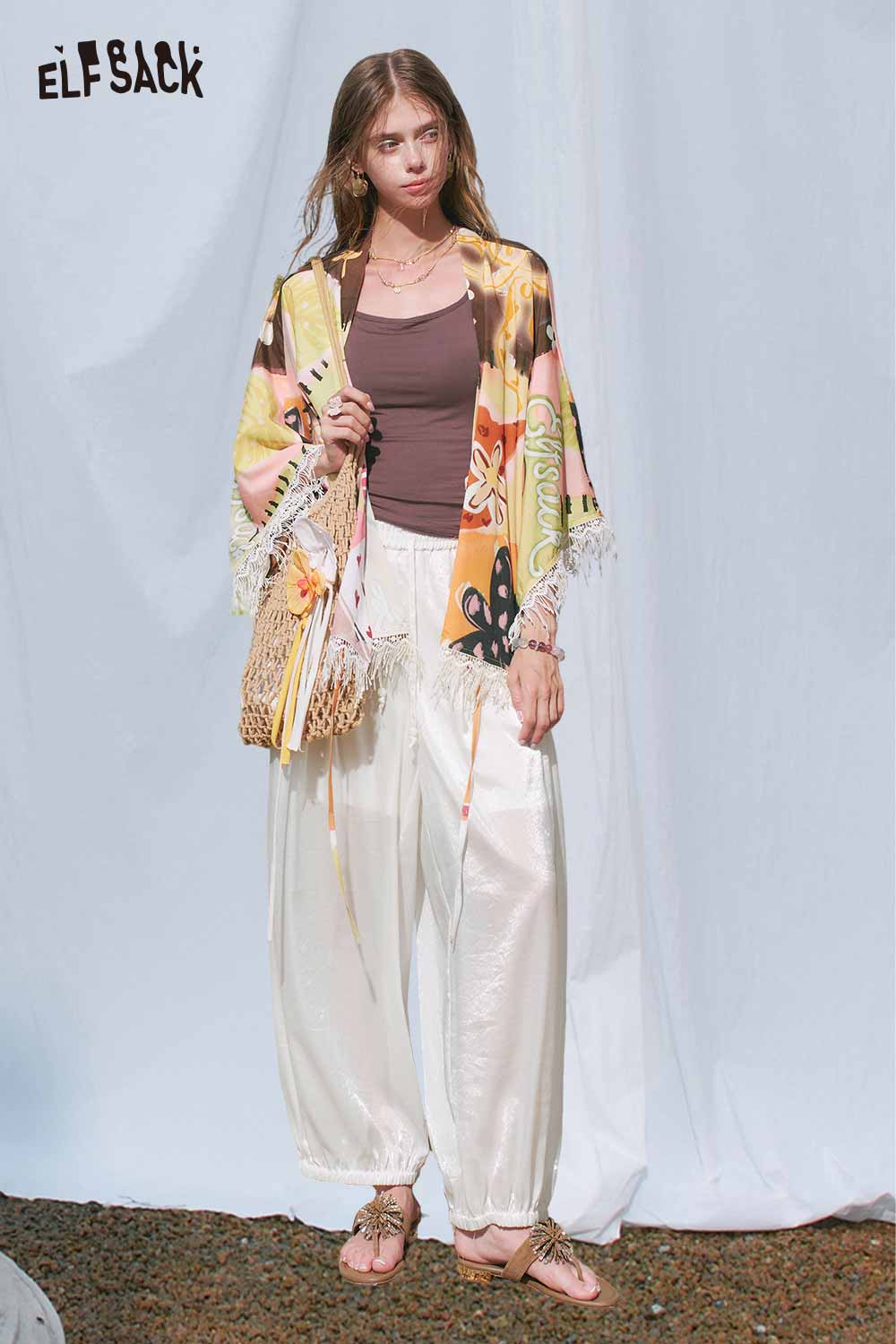 ELFSACK Shimmery Drawstring Cuff Harem Pants