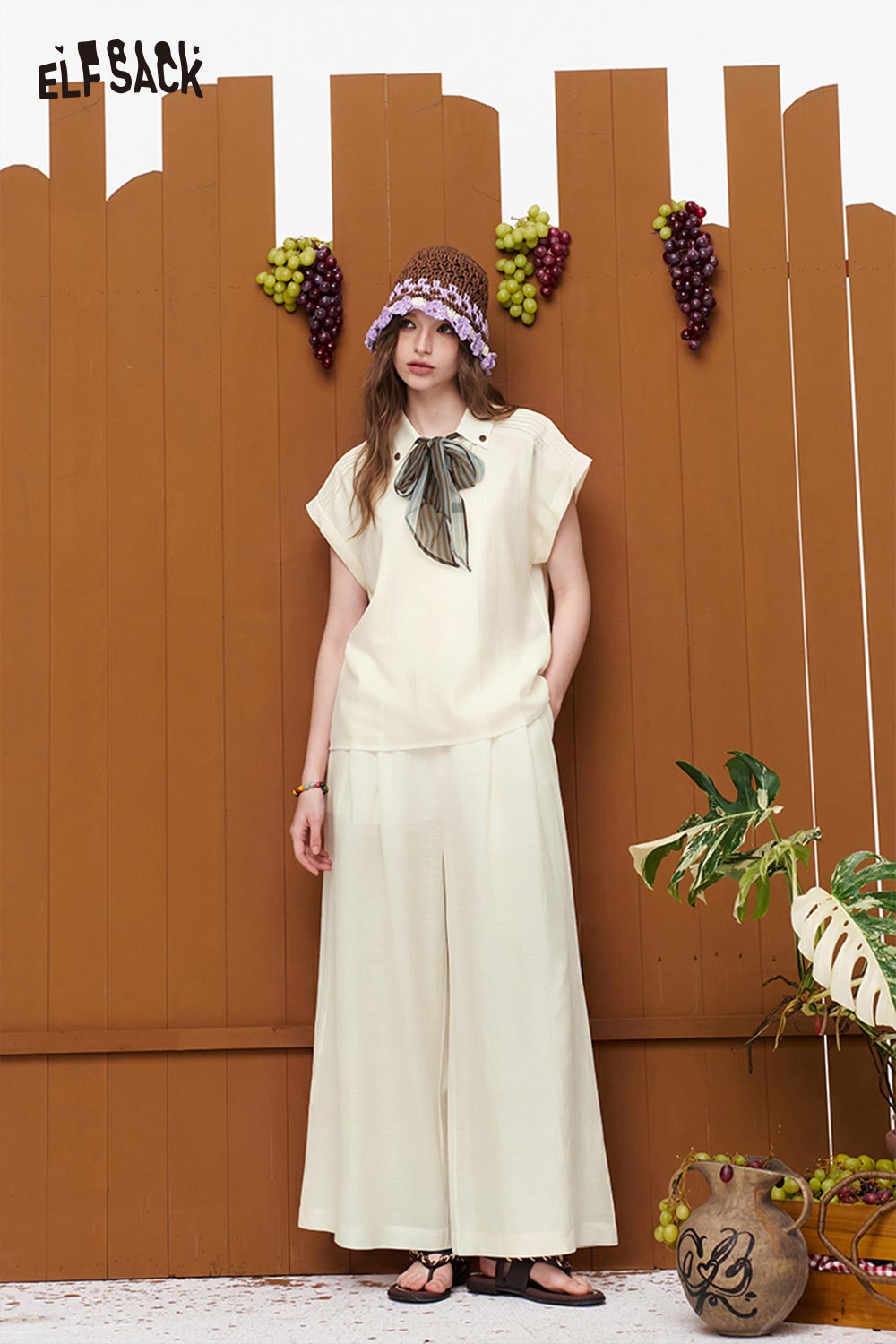ELFSACK Short Sleeve Shirt Wide Leg Pants Set