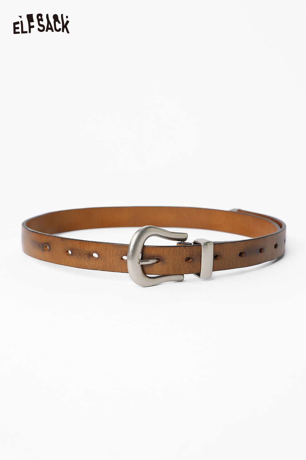 ELFSACK Simple Versatile Semi-Circle Metal Buckle Belt Retro Vintage