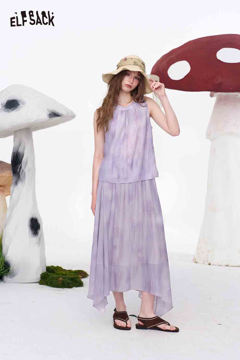 ELFSACK Sleeveless Tie-Back Top and Chiffon Skirt Set
