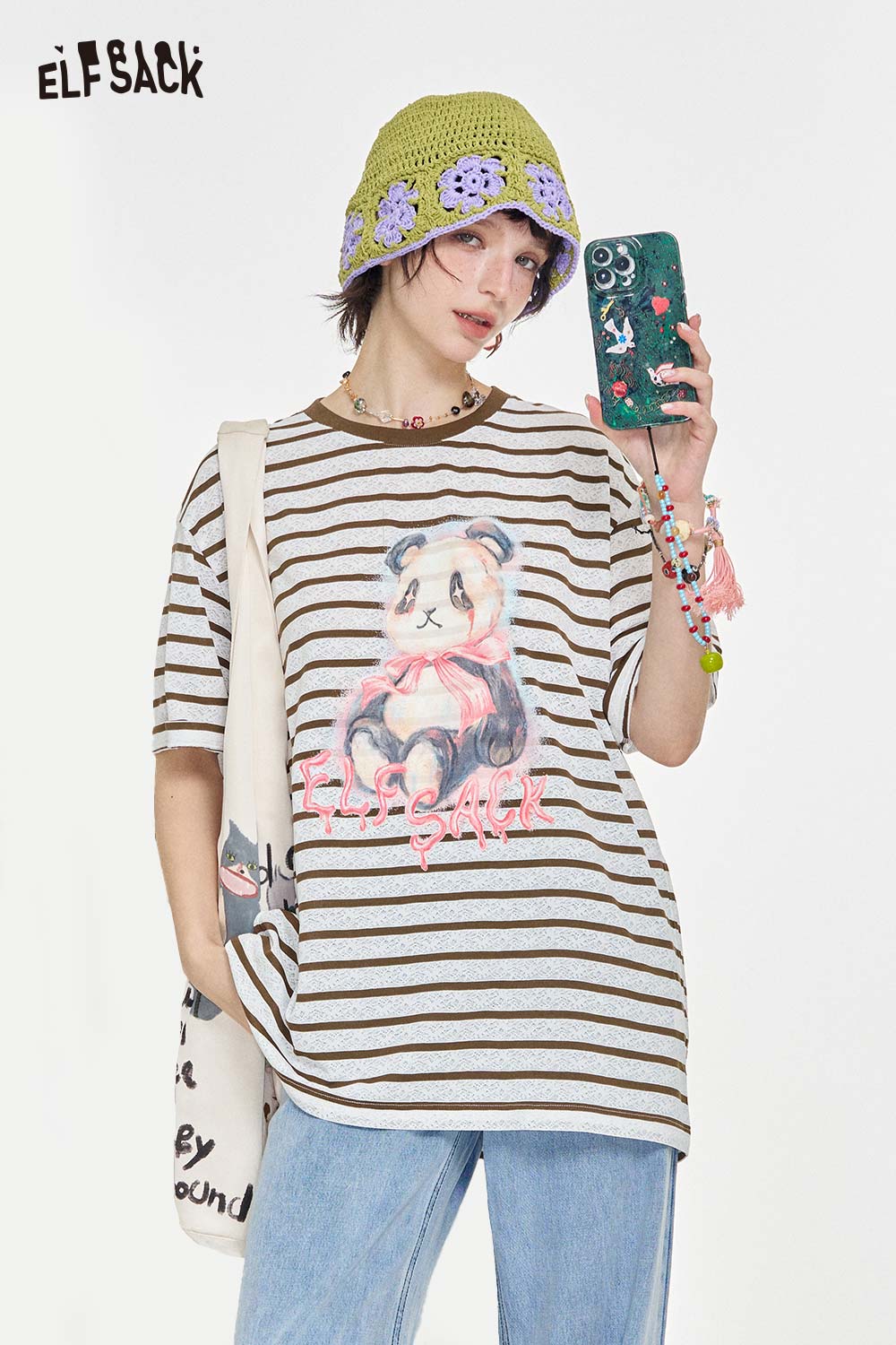 ELFSACK Soft Breathable Stripe Print Relaxed Tee