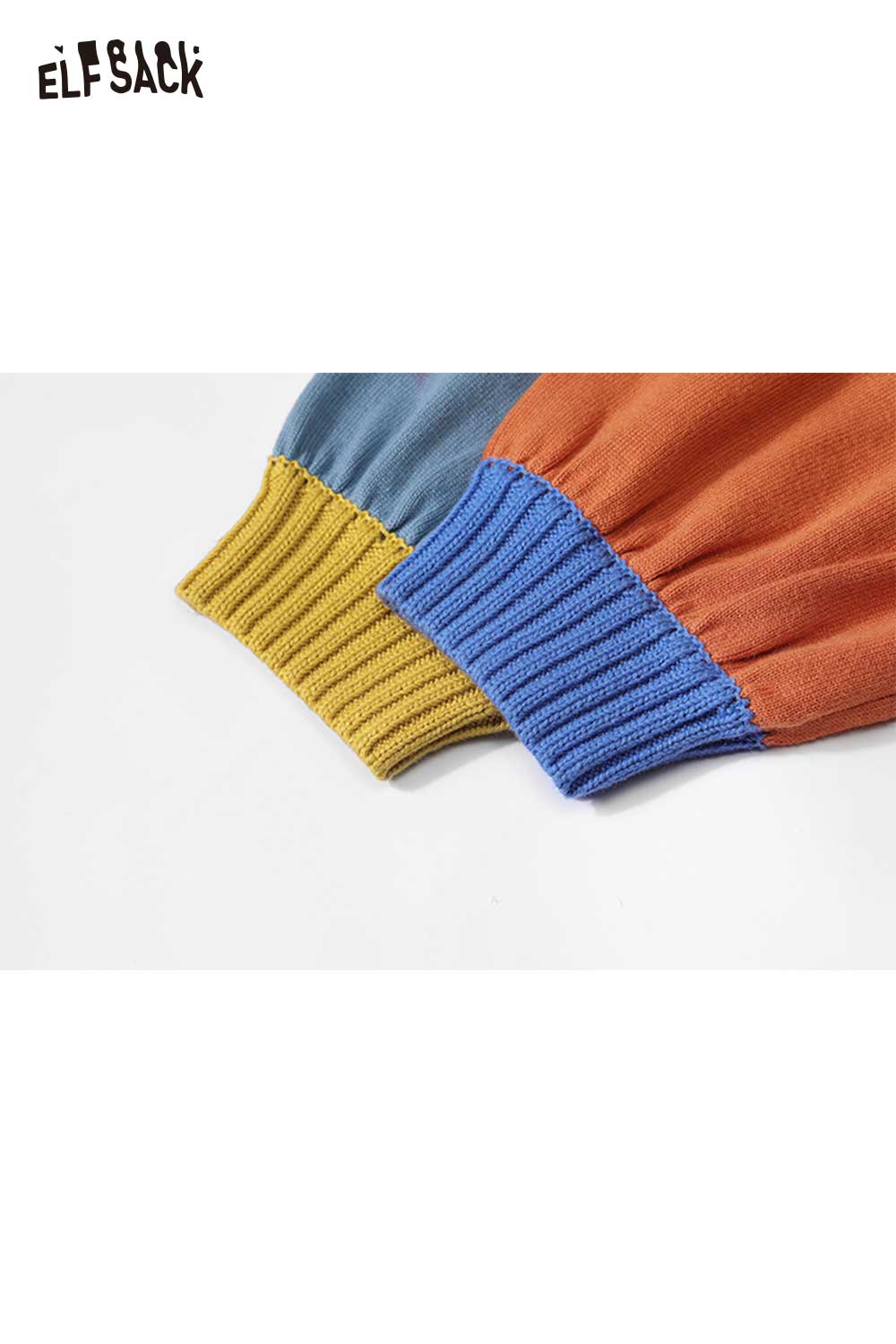 ELFSACK Soft Color Block Contrast Sleeve Knit Sweater