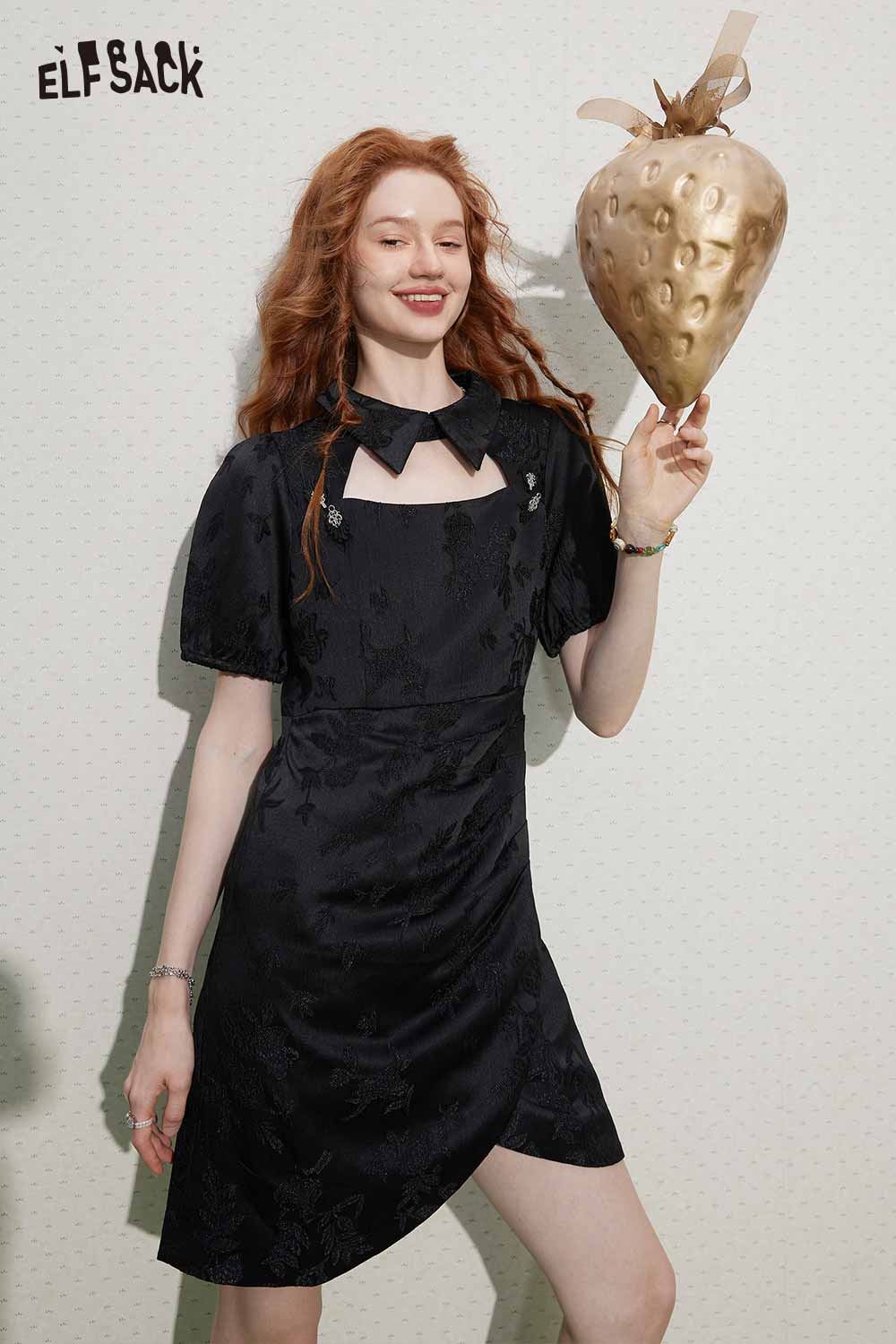 ELFSACK Soft Design New Oriental Style Solid Dress