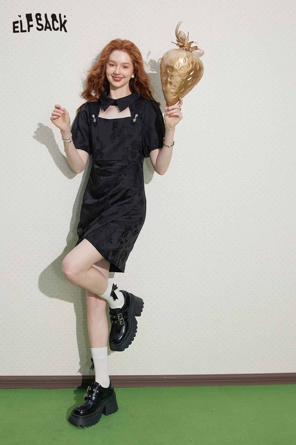 ELFSACK Soft Design New Oriental Style Solid Dress
