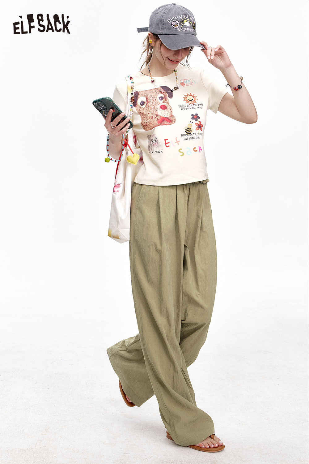 ELFSACK Soft Drape Fabric Ruffle Waist Pants