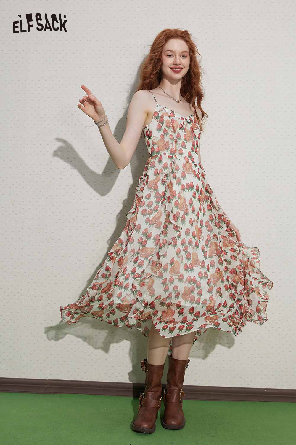 ELFSACK Soft French V Neck Slip A-Line Dress