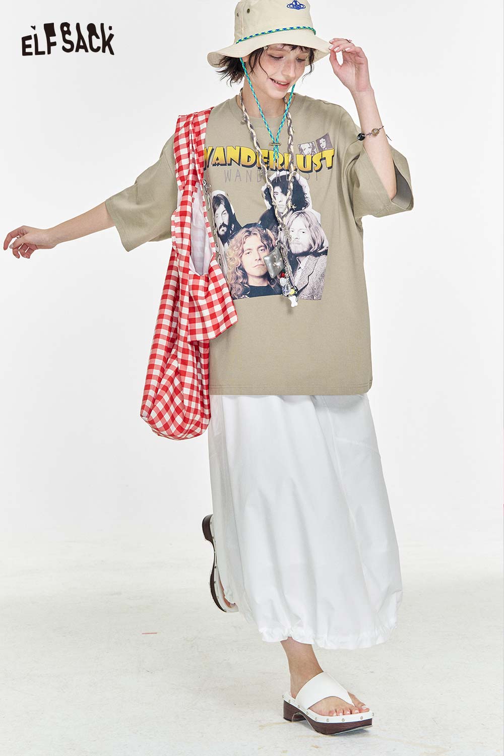 ELFSACK Soft Jersey Vintage Print Relaxed Tee