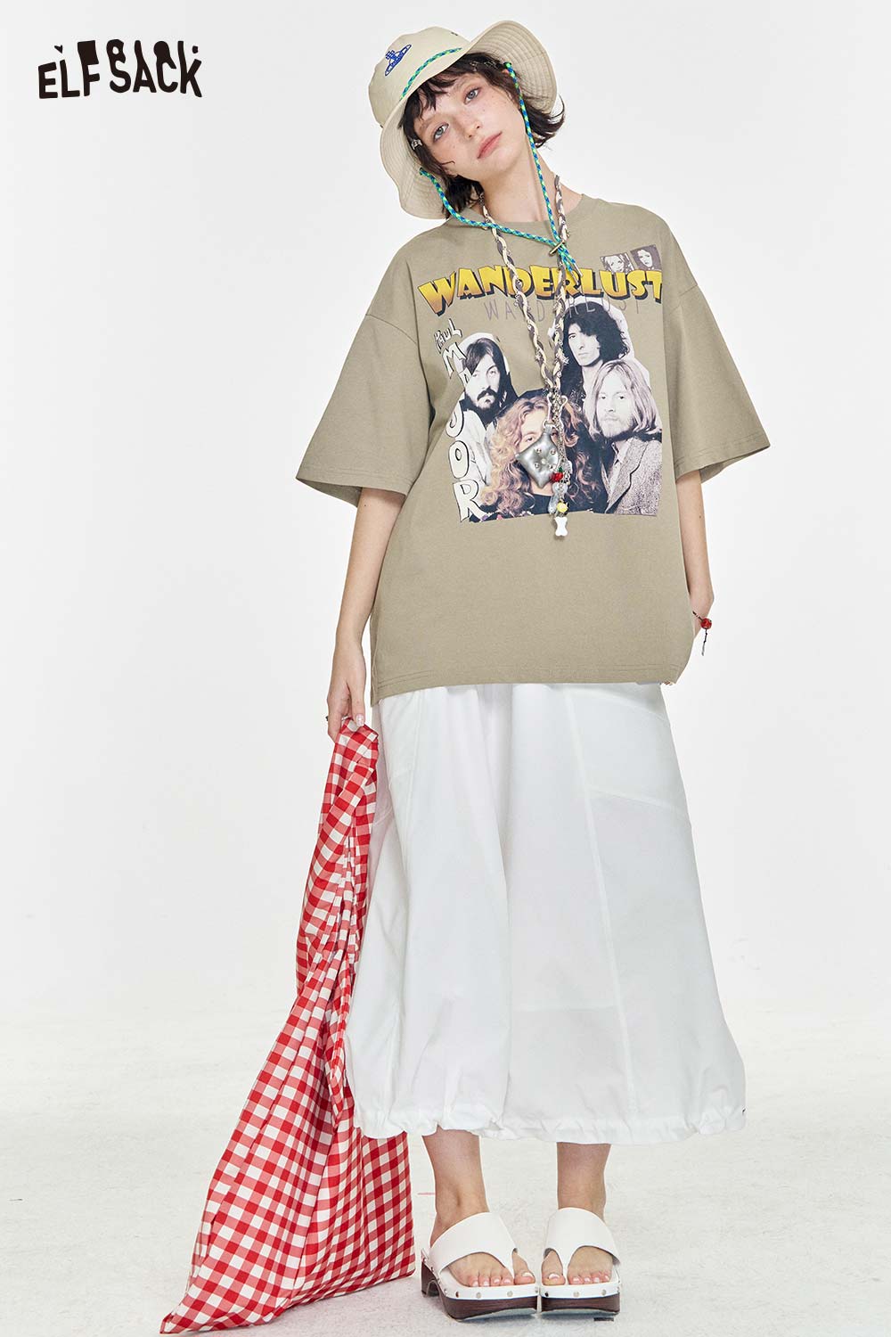 ELFSACK Soft Jersey Vintage Print Relaxed Tee