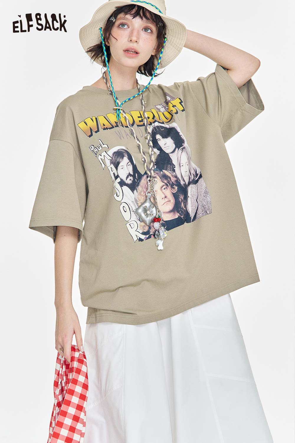 ELFSACK Soft Jersey Vintage Print Relaxed Tee