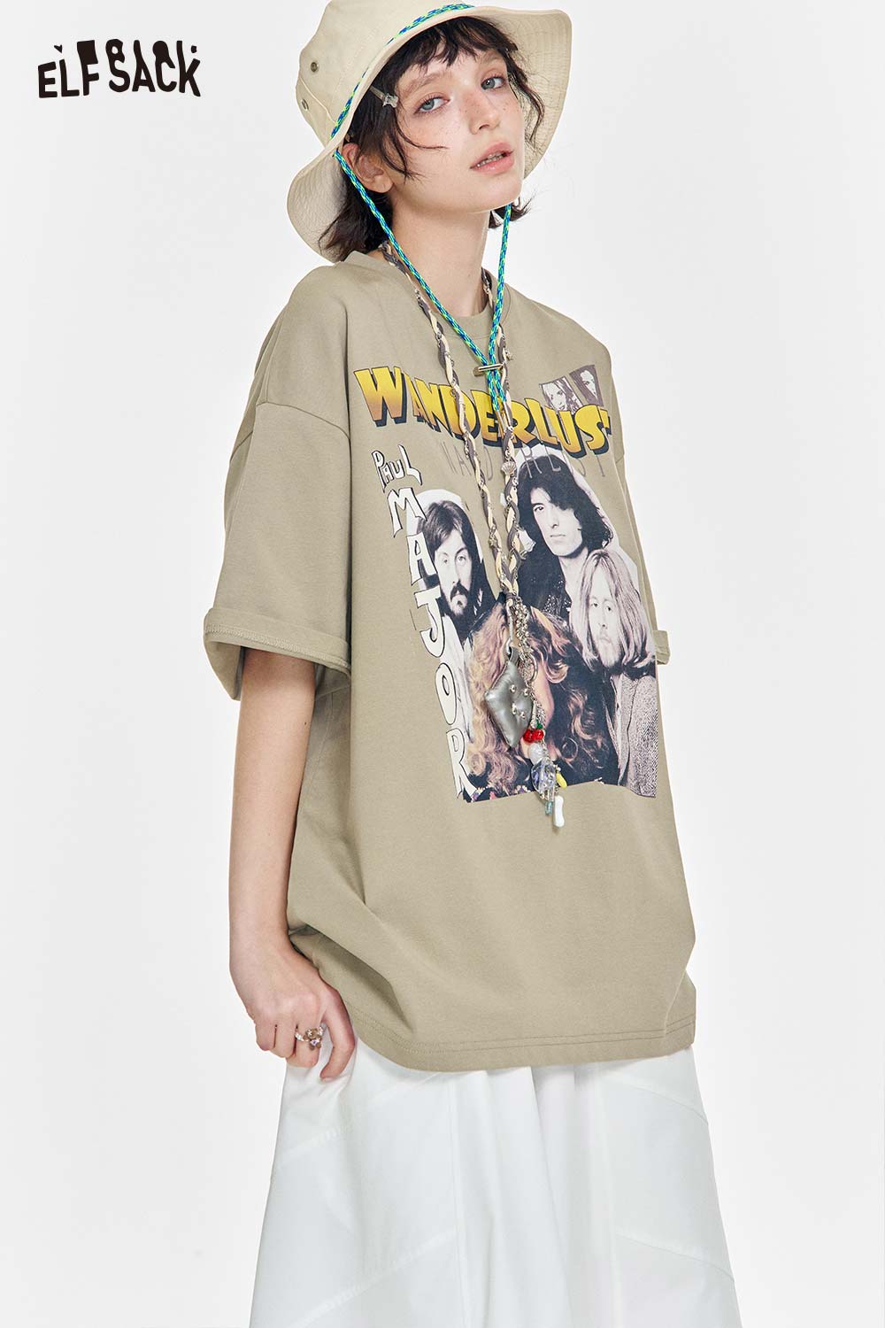 ELFSACK Soft Jersey Vintage Print Relaxed Tee